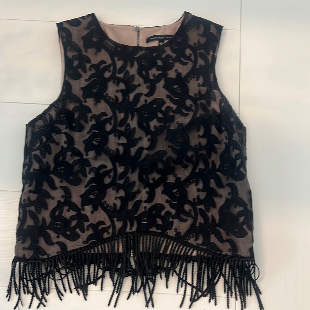 Endless Rose Black and Tan Embellished Sleeveless Tank Top